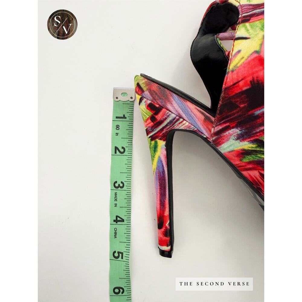 Liliana Multicolored Tropical Colorful Strappy Lace Up Ankle Strap Heels Size 9 - Picture 4 of 6